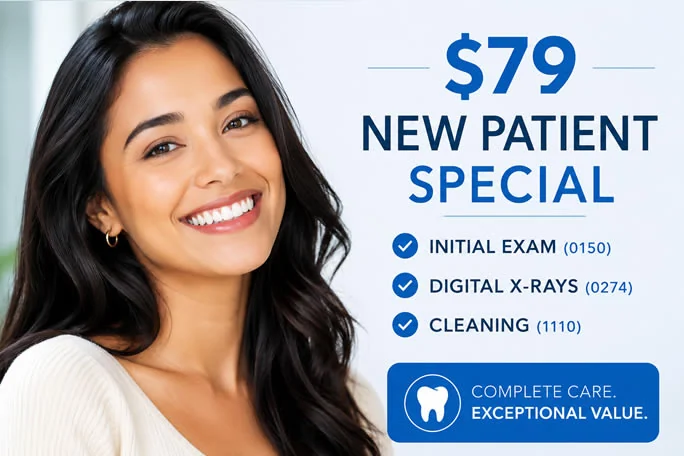 $79 New Patient Special — initial exam, digital X-rays and a cleaning